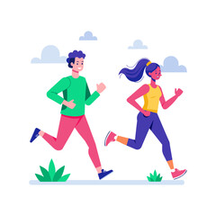Obraz premium People jogging. Flat graphic vector illustration.