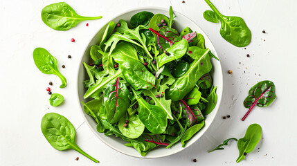 Mix salad arugula spinach and chard in the bowl