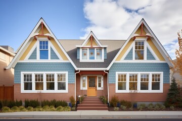 Obraz premium woodshingle facade with bay windows and gables