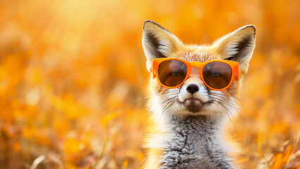Chic Baby Fox Adorable Portrait in Stylish Orange Sunglasses