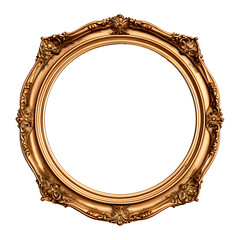 Antique Gold Circle Frame Isolated on Transparent Background	
