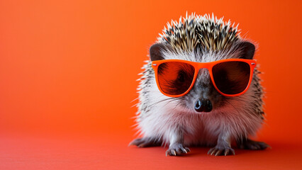 Stylish Hedgehog Portrait in Orange Summershade Sunglasses