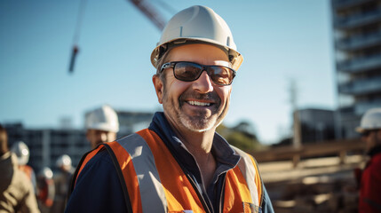 A smiling experienced man working on a building site.