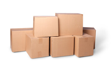 cardboard pile or stack carton or piles box isolated on white background. Online marketing packaging boxes and delivery.