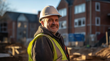 Fototapeta premium A smiling experienced man working on a building site.