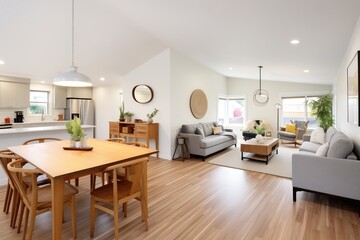 open concept livingdining room with hardwood floors