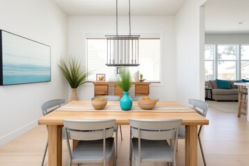 modern farmhouse dining set with metal chairs and wooden table