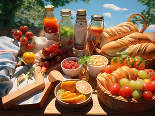 Naklejka premium Delicious picnic spread with fresh food