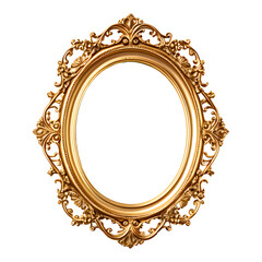 Antique Gold Oval Round Frame Isolated on Transparent Background
