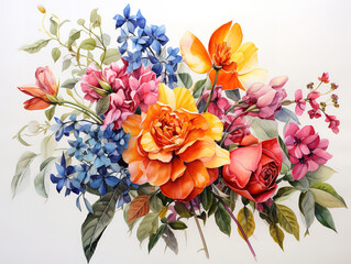 Hand draw decorative colorful spring flowers design illustration
