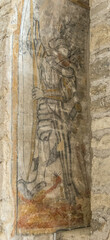 Fresque médiévale dans l'église romane de Saint-Hymetière, Jura, France
