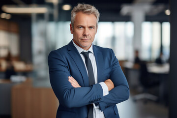 Fototapeta premium Portrait of a businessman with arms crossed at office. CEO or Chief Executive Officer.