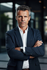 Fototapeta premium Portrait of a businessman with arms crossed at office. CEO or Chief Executive Officer.