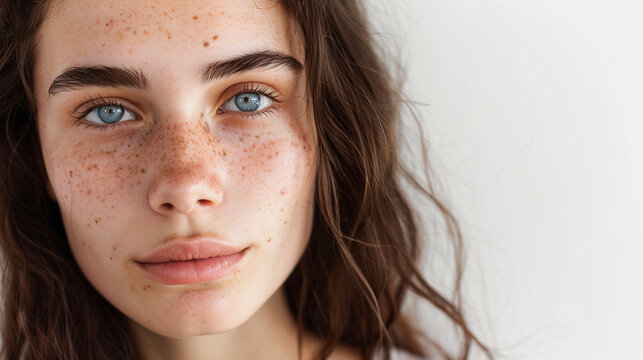 Young woman with skin problem atopic dermatitis, pigmentation, eczema on the face.