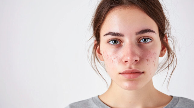 young woman with skin problem acne and eczema on the face.