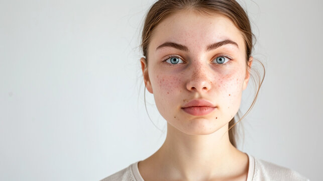 young woman with skin problem acne and eczema on the face.