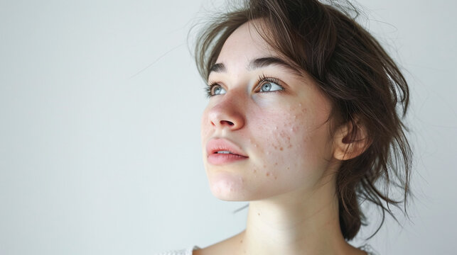 young woman with skin problem acne and eczema on the face.