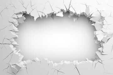Broken hole in white wall. Abstract background.