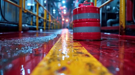 Safeguard against chemical spills with barrier tape, indicating the closure of areas for cleanup.