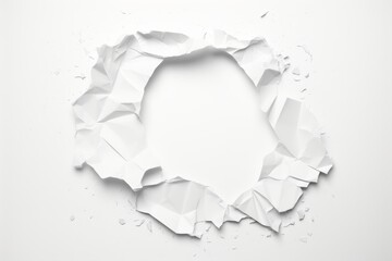 White torn paper with a hole in the middle on a white background