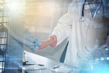 Handshake between doctor and patient; multiple exposure
