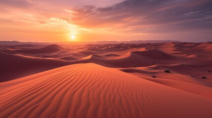 Sunset in the desert with dunes