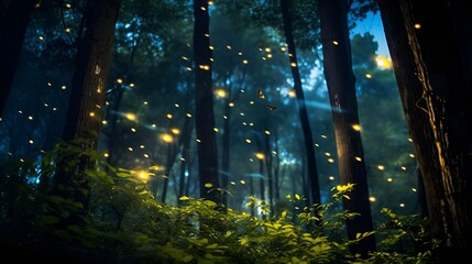 Fireflies in the forest contributing to a healthy ecosystem , Fireflies, healthy ecosystem, forest