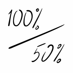 Handwritten
numbers of 50 and 100 percent for promotions, discounts. Vector illustration