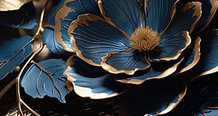 precious metal blue and gold flower close up