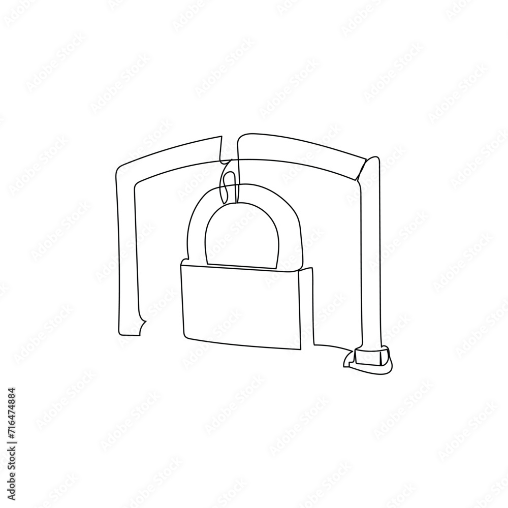 Poster Lock  continuous one line drawing outline vector illustration
