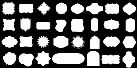 Frame Vector set, white decorative frames borders. Various shapes, designs, intricate patterns, clean lines, rounded edges, angular, geometric, starburst, sunburst