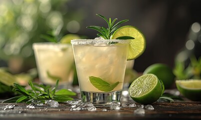 Blurred background with a transparent light drink on the table.