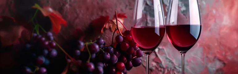 Fotobehang Fine wine glasses with vibrant grapes, bokeh background.  © henjon
