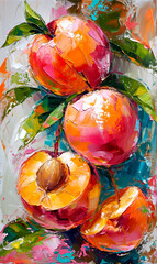 Fototapeta na wymiar Peach fruit oil painting on canvas.
