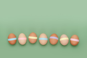 Row of decorated eggs. Fun Easter background