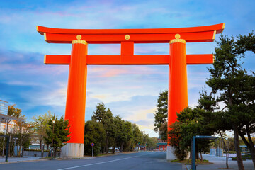 The Gigantic Great Torii Gate of Heian Jingu Shrine in Kyoto, Japan