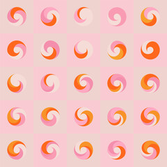 Design element with fibonacci spiral. Swirl element. Set of 25 geometric shape on pink background. Modern abstract graphic design print for packaging, branding, wallpaper, covers and pattern.