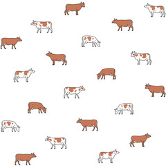 Seamless trendy animal pattern with cow. Contour vector print in cartoon style.