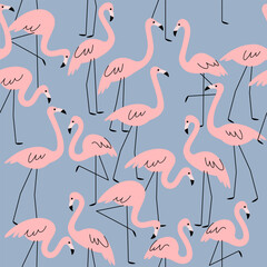 Seamless trendy pattern with flamingo. Cartoon vector illustration for prints, clothing, packaging and postcards.