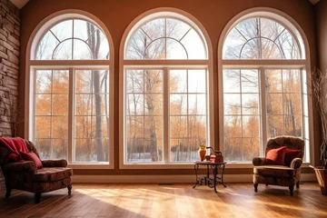 Foto op Aluminium Durable PVC window frame featuring triple insulated windows in a residence. Generative AI © William