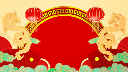 Happy chinese new year for space for message Isolated in background. 3D illustration, 3D rendering	
