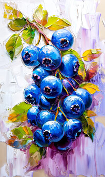Painting blueberries on a color background.