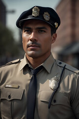 Police Officer Standing in Street. Generative AI.