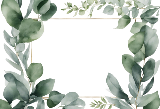 Herbal eucalyptus leaves frame isolated on a white transparent background Greenery wedding simple m