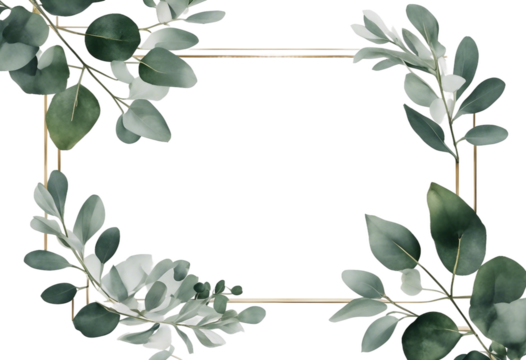 Herbal eucalyptus leaves frame isolated on a white transparent background Greenery wedding simple m - Powered by Adobe