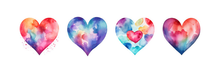 Color heart watercolor set. Vector illustration design.