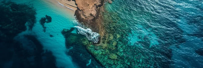 Foto op Aluminium Panoramic aerial view of the sea Top view aerial photo of an seascape. Ocean wave with foam. Turquoise water © Yulia