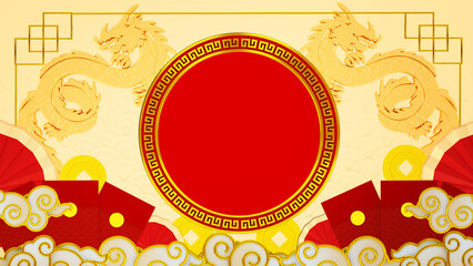 Happy chinese new year for space for message Isolated in background. 3D illustration, 3D rendering