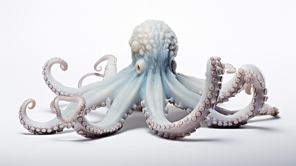 Obraz premium white octopus isolated on white background, underwater wildlife symbol, abstract fictional creature