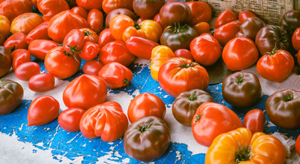 Ripe tomatoes on a market stall